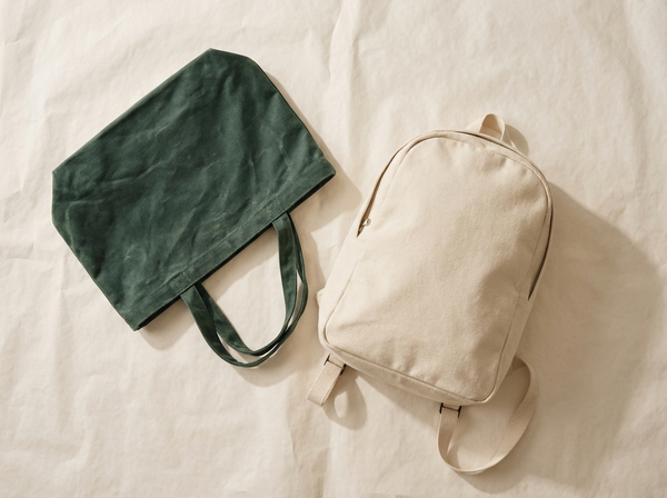Tote i vaxad canvas och en ryggsäck