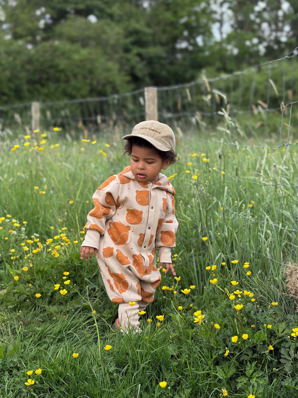 Baby Jumpsuit with Hood - Bear in Glasses on Beige