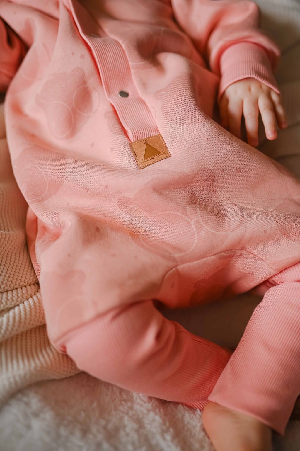 Baby Jumpsuit with Hood - Bear in Glasses on Peach Print