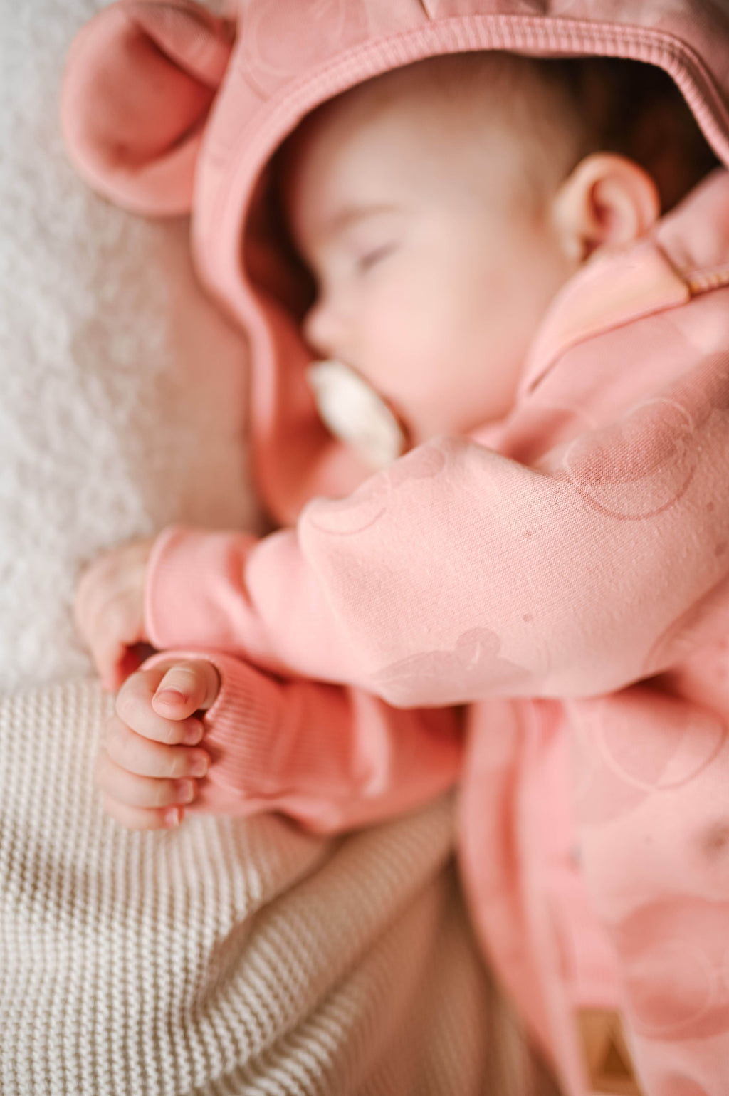 Baby Jumpsuit with Hood - Bear in Glasses on Peach Print