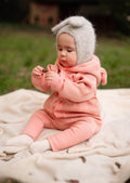 Baby Jumpsuit with Hood - Bear in Glasses on Peach Print