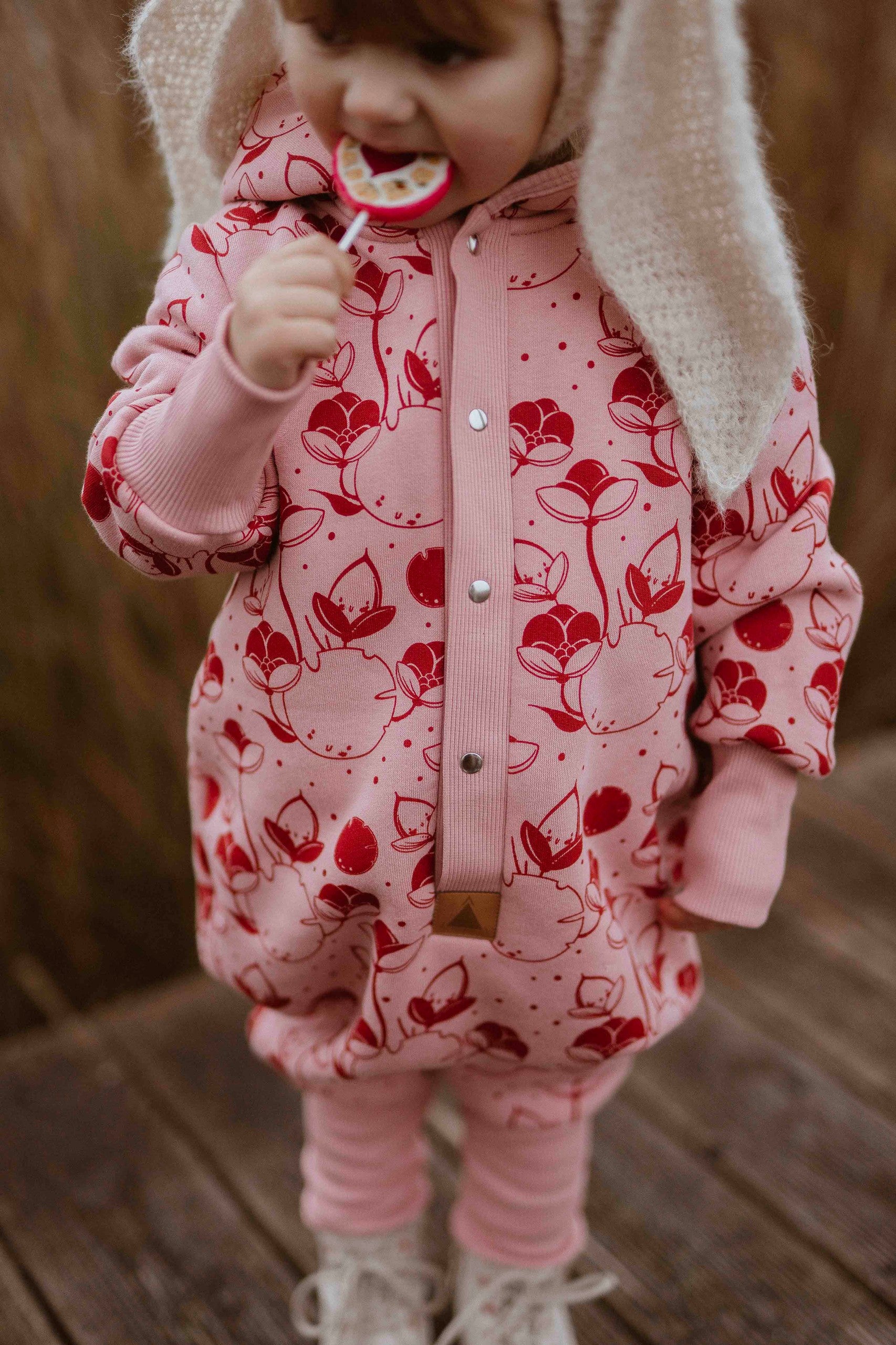 Baby Jumpsuit with Hood - Lilies on Pink