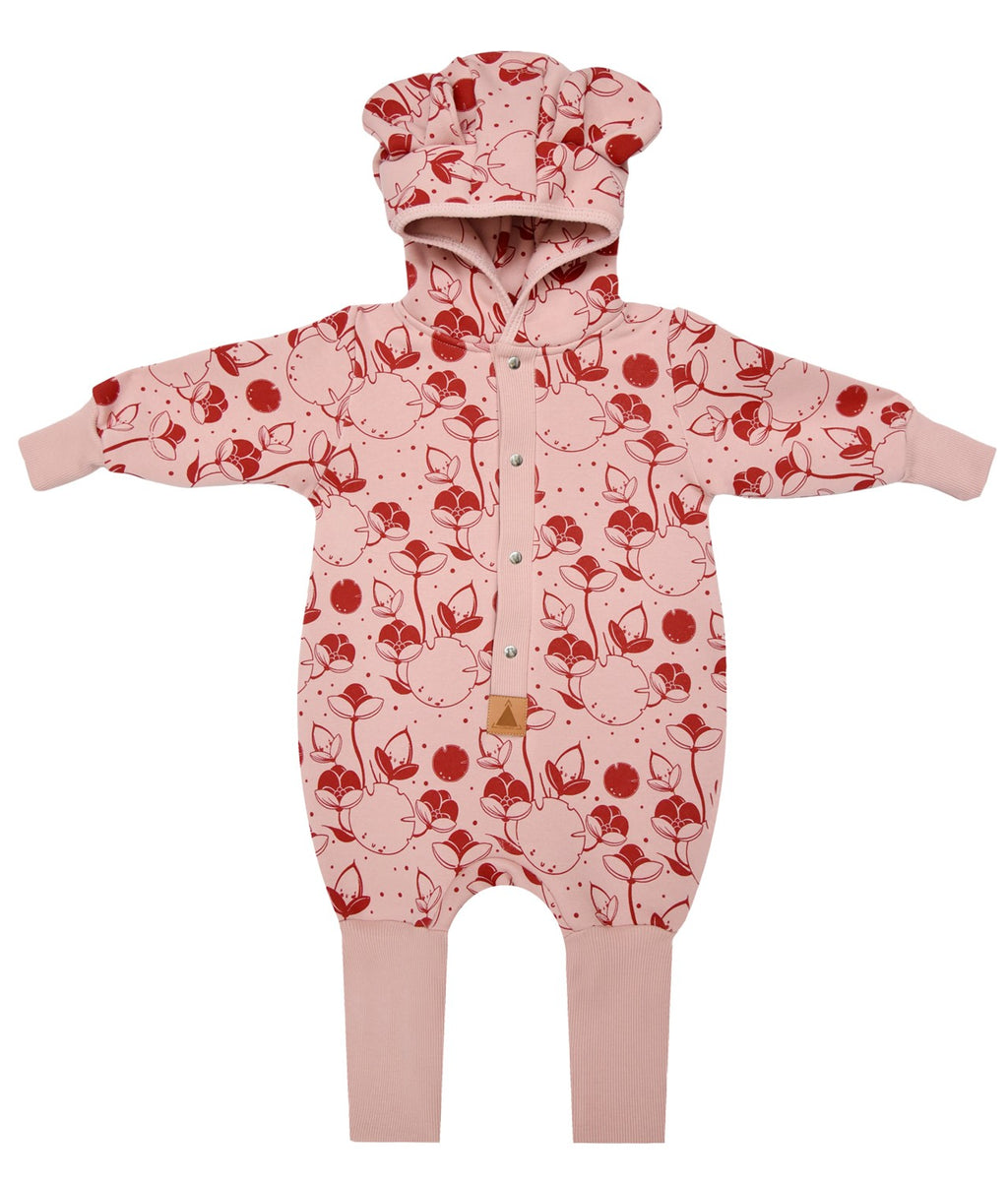 Baby Jumpsuit with Hood - Lilies on Pink