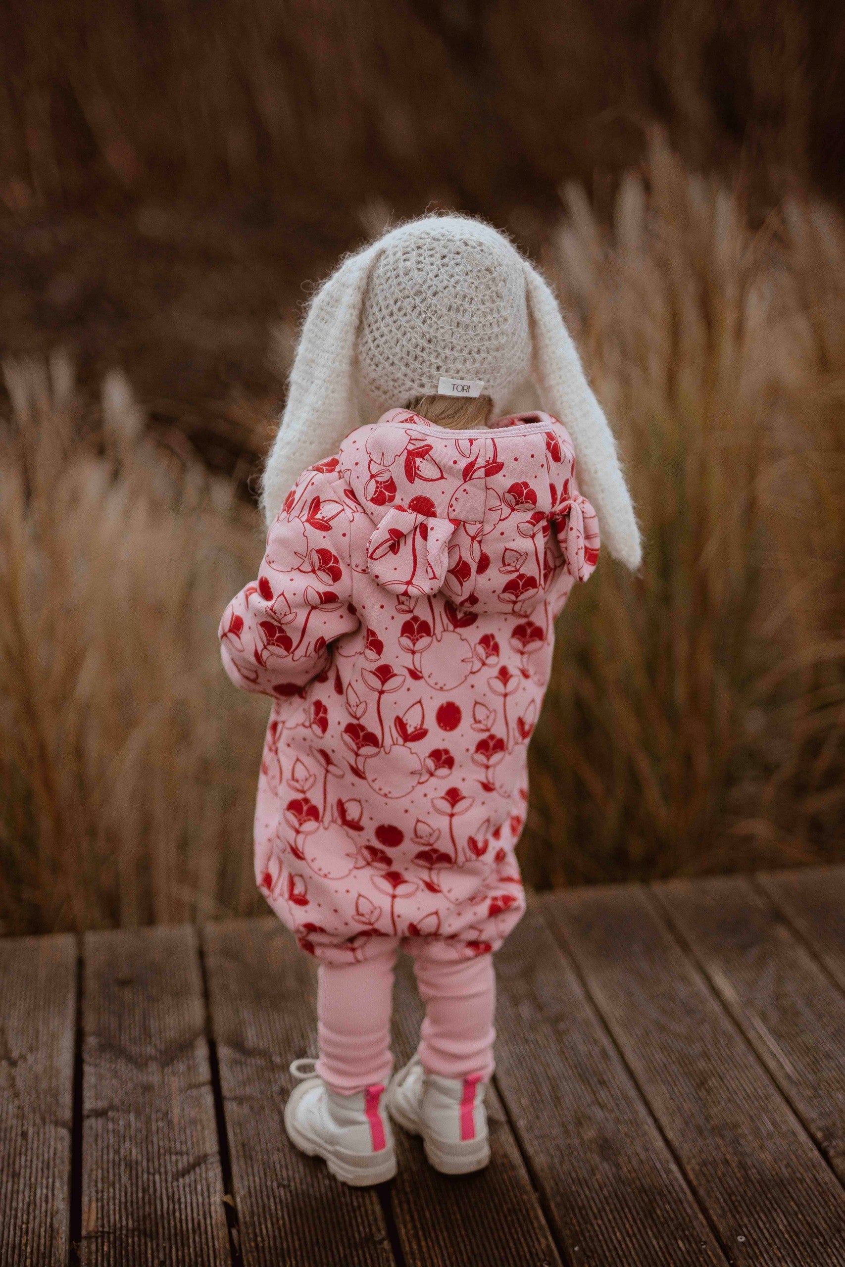 Baby Jumpsuit with Hood - Lilies on Pink