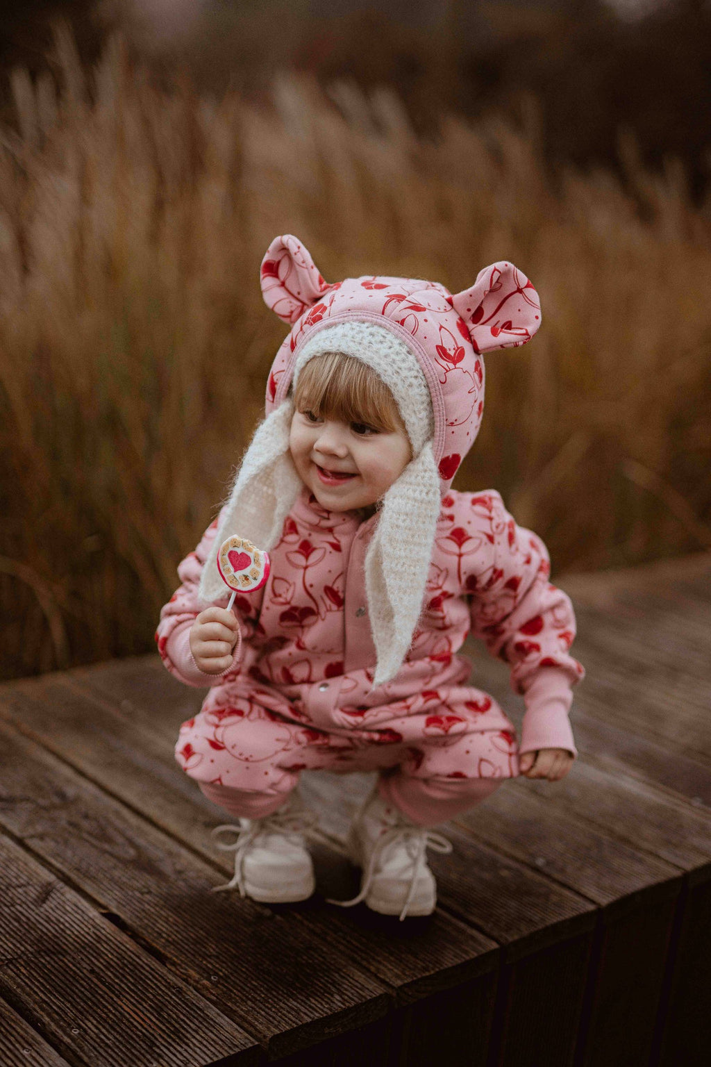 Baby Jumpsuit with Hood - Lilies on Pink