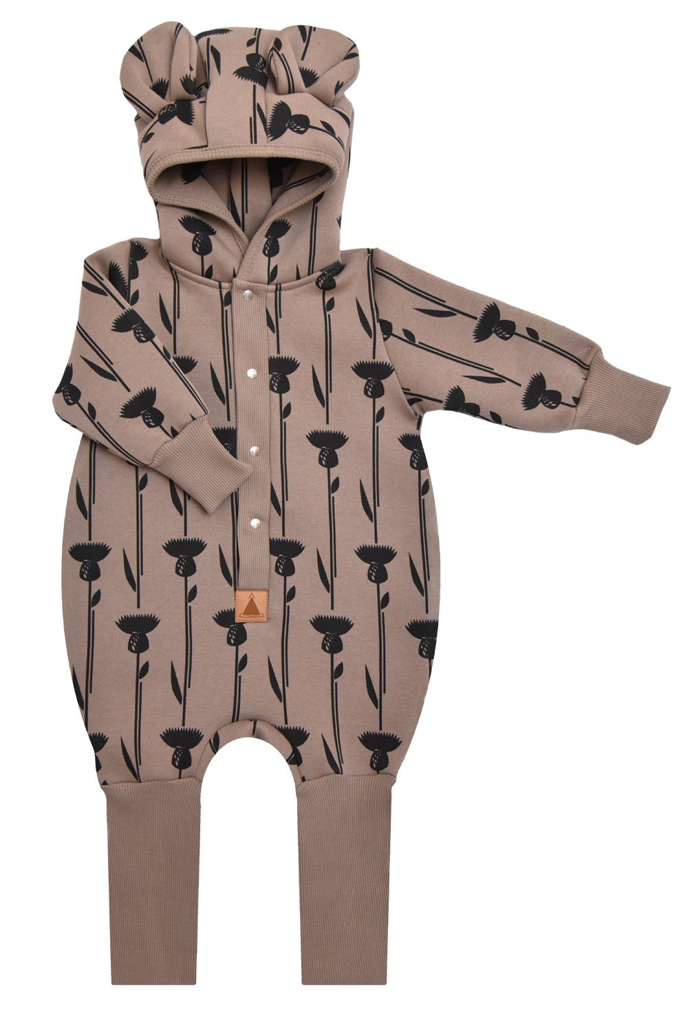 Baby Jumpsuit with Hood - Thistle on Brown