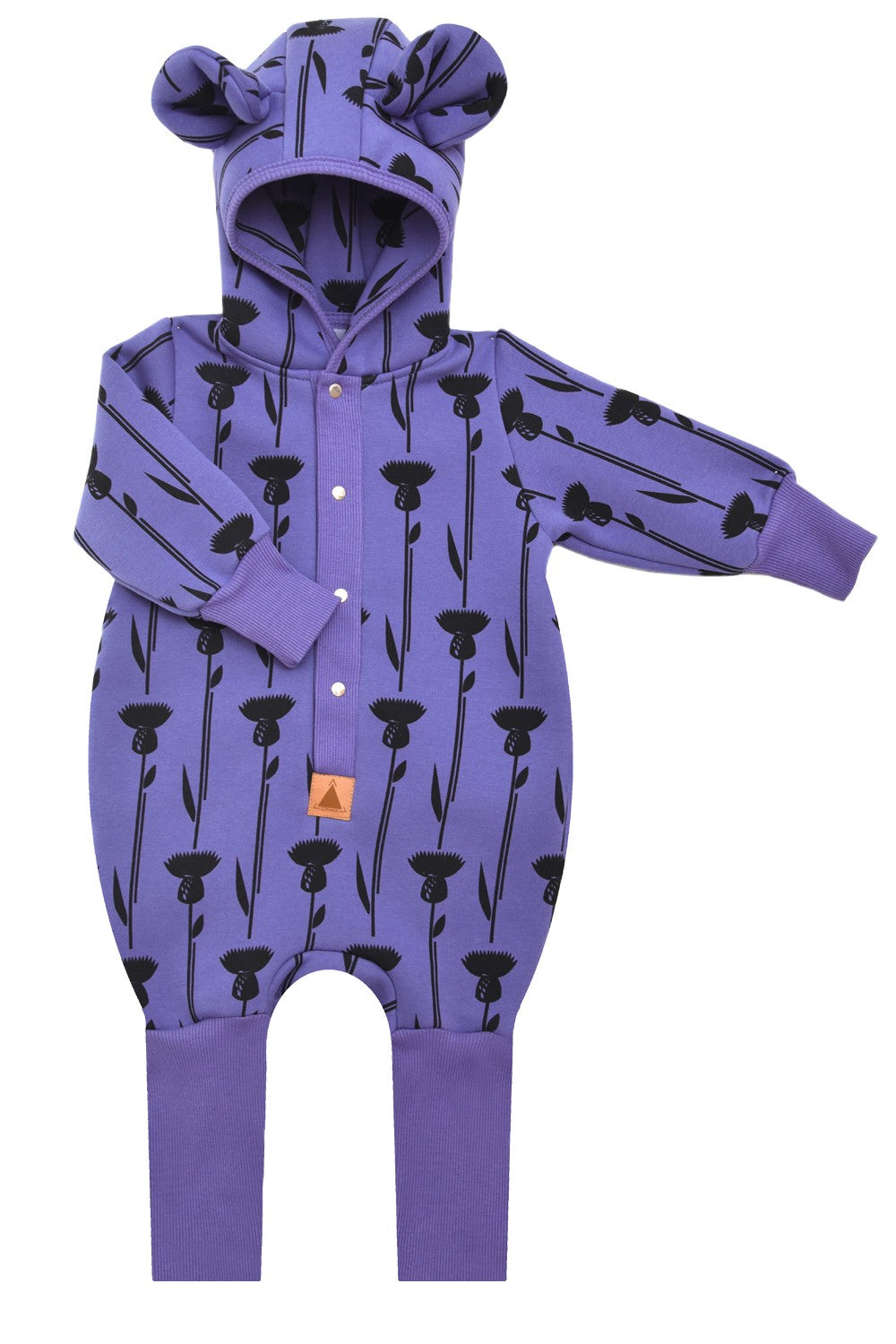 Baby Jumpsuit with Hood - Thistle on Purple
