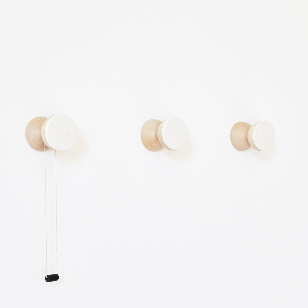 Beech Wood & Ceramic Wall Hook / Knob - White Sand