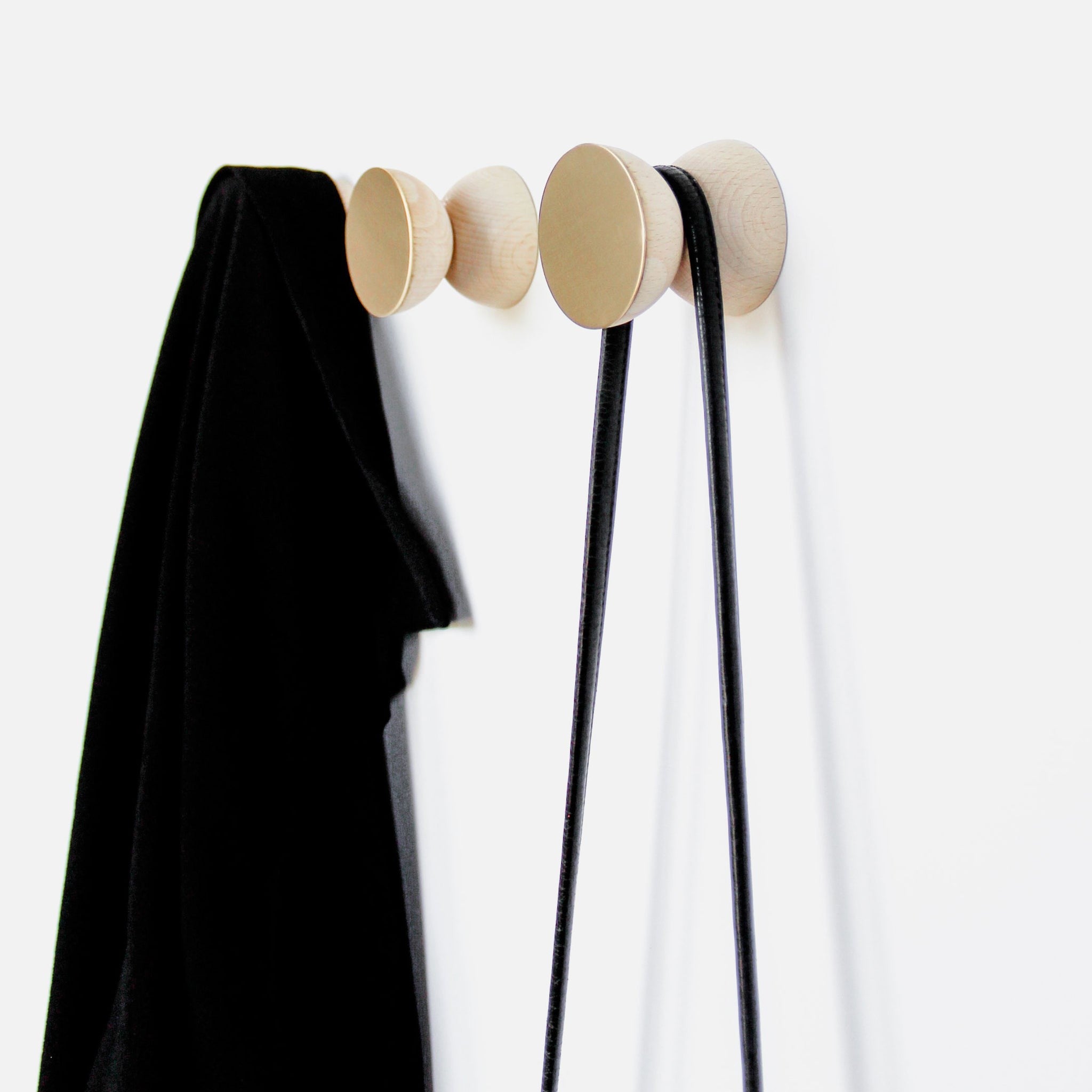 Beech Wood & Brass Wall Hook / Knob