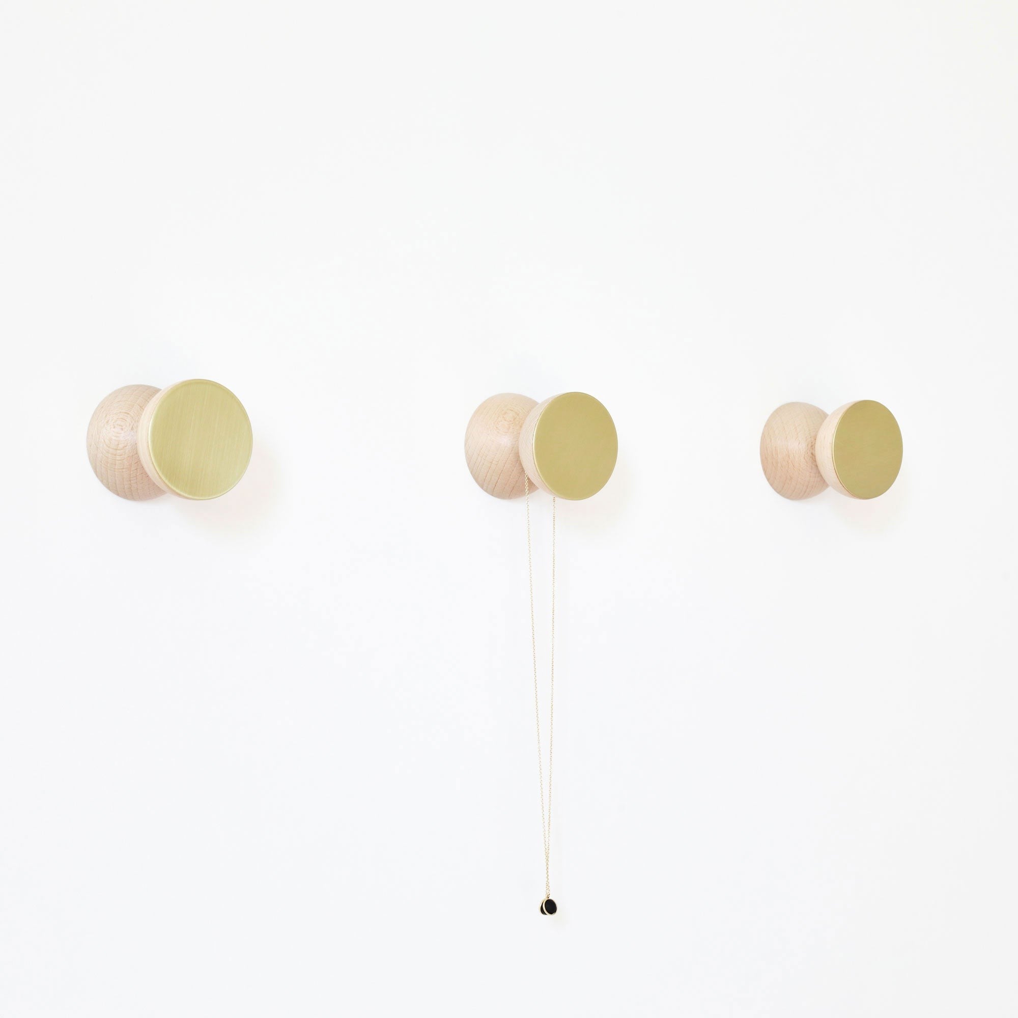 Beech Wood & Brass Wall Hook / Knob