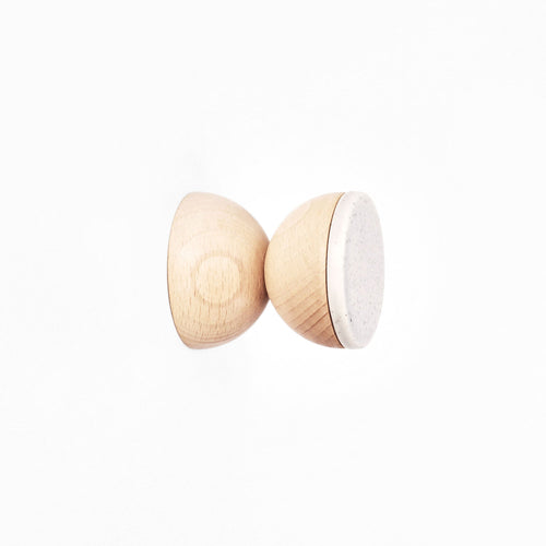 Beech Wood & Ceramic Wall Hook / Knob - Grey Sand