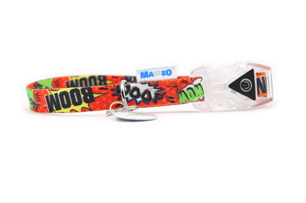 Collar With LED Plastic Buckle - Red Graffiti