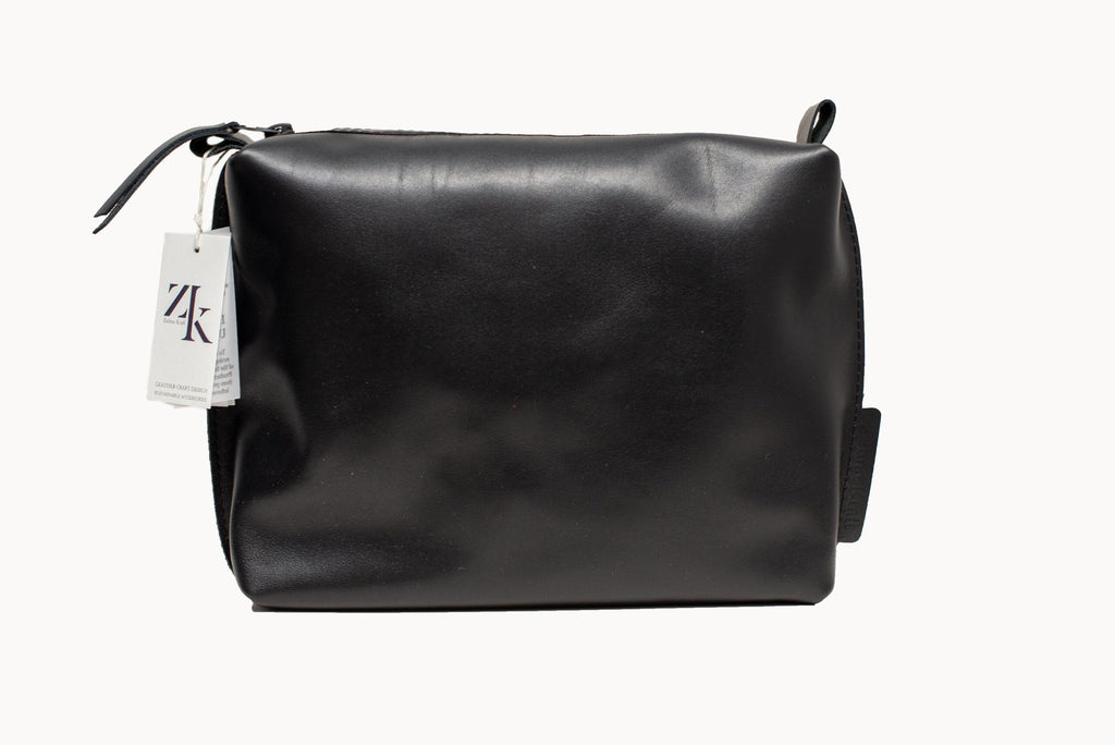 Leather Cosmetic Bag, Black - Large