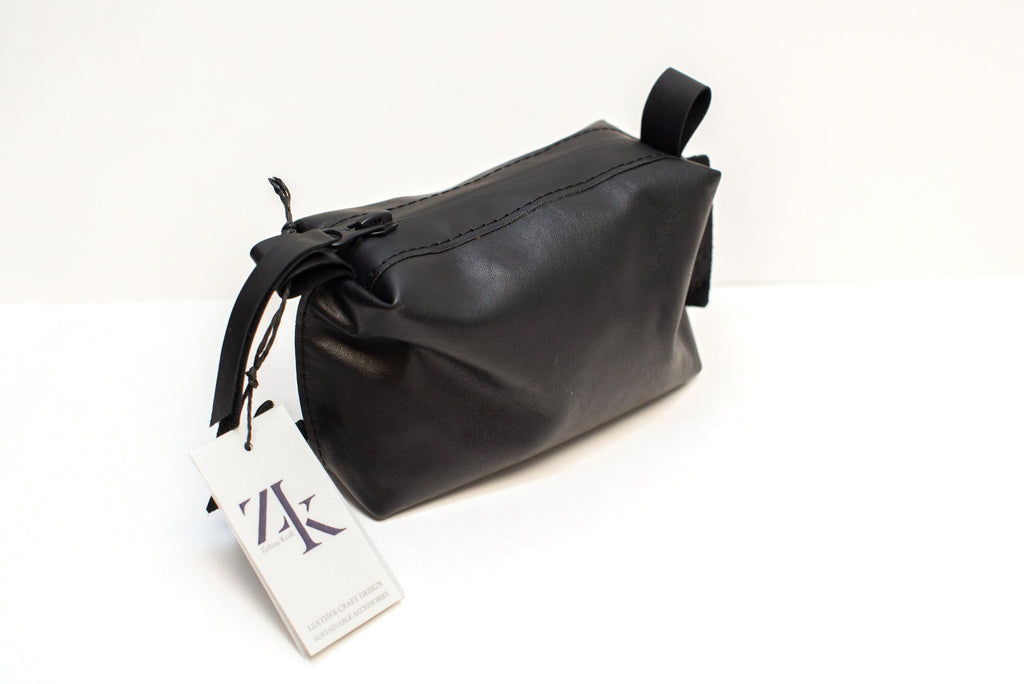 Leather Cosmetic Bag, Black - Small