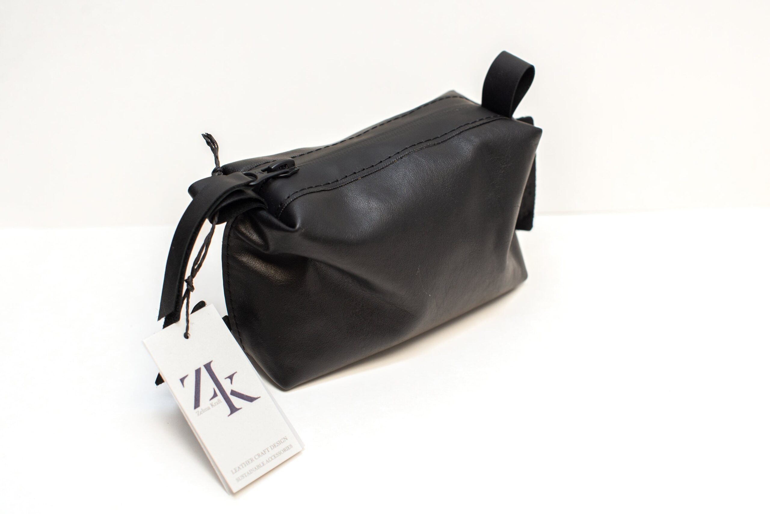 Leather Cosmetic Bag, Black - Small