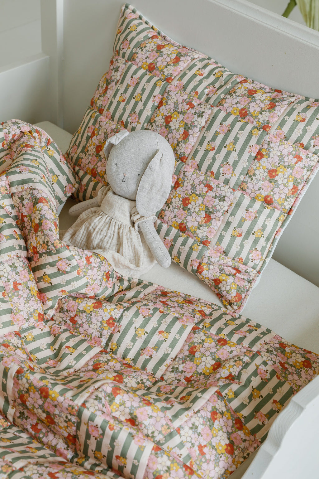 Cotton Quilted Patchwork Blanket + Pillow Set Small - Green Garden