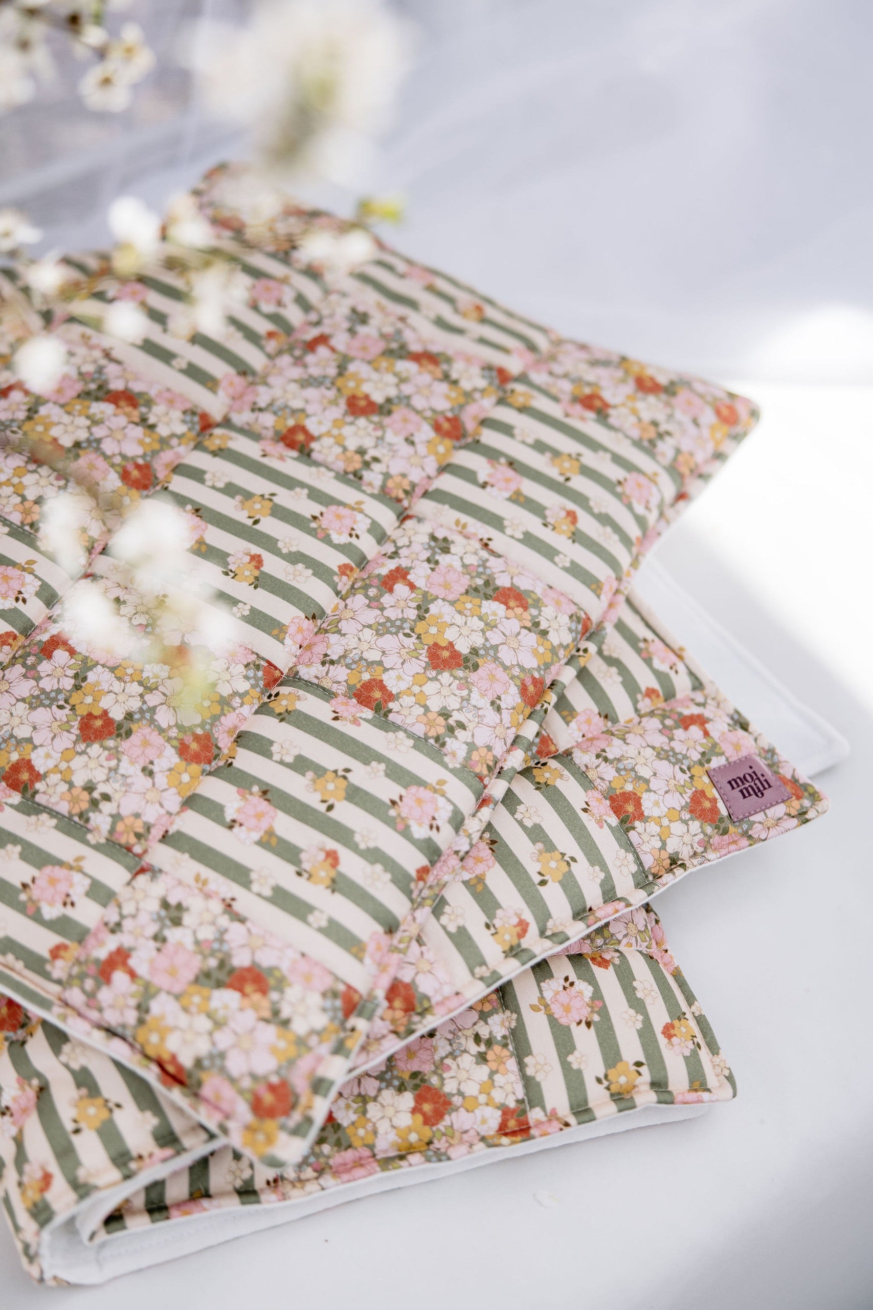 Cotton Quilted Patchwork Blanket + Pillow Set Small - Green Garden