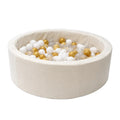 Foam Round Ball Pit 90x30cm - Beige, 200 Gold And White Balls