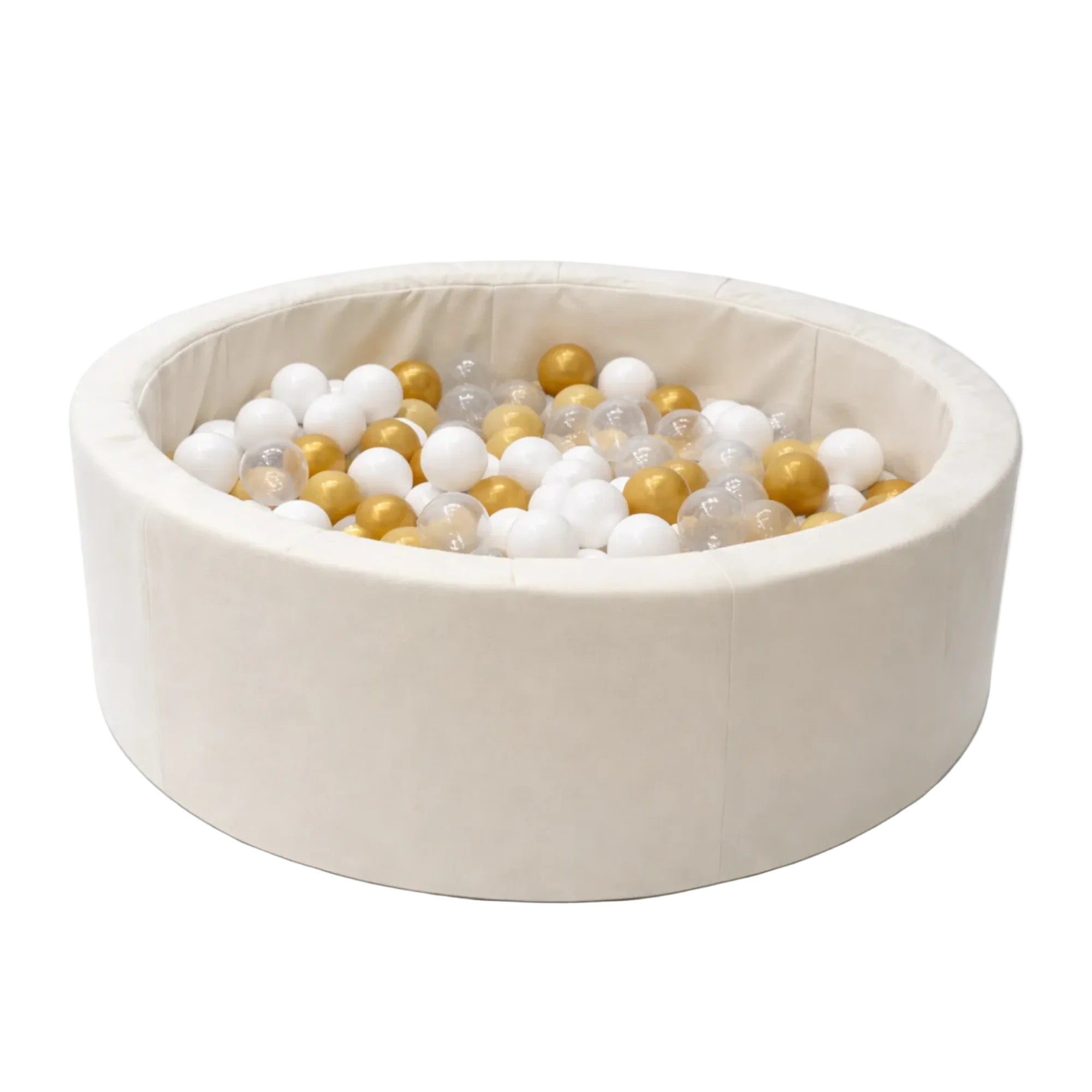 Foam Round Ball Pit 90x30cm - Beige, 200 Gold And White Balls