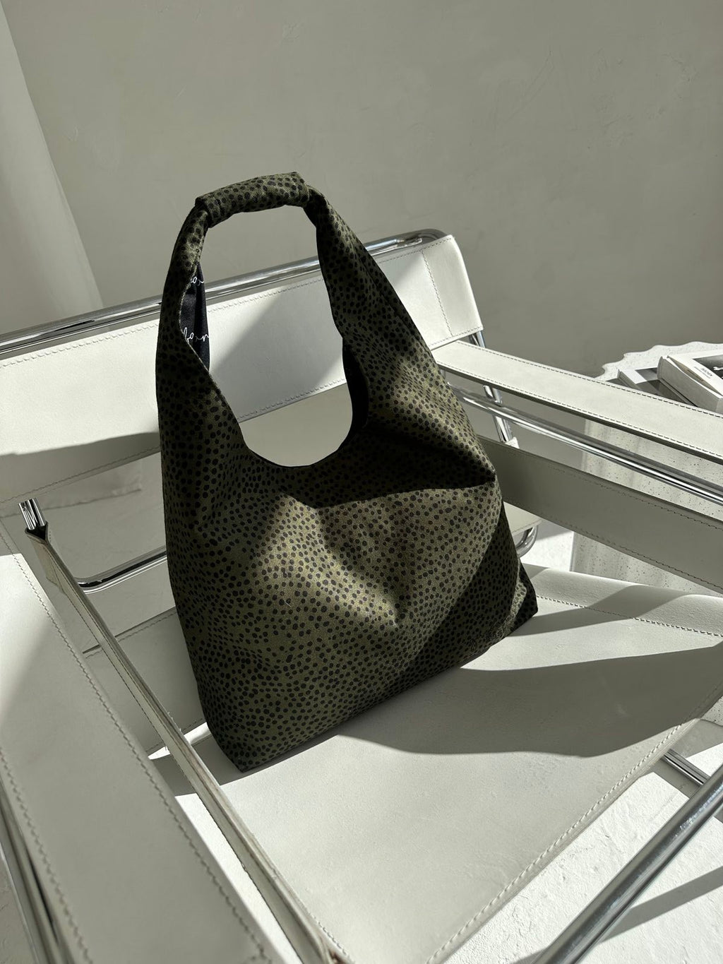 Moon Bag Heart - Khaki Polka Dots