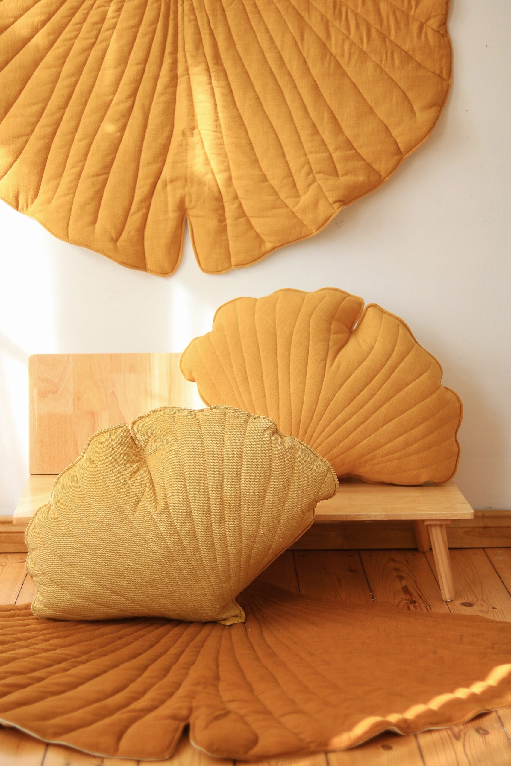 Organic Cotton and Linen Ginkgo Leaf Playmat - Mango