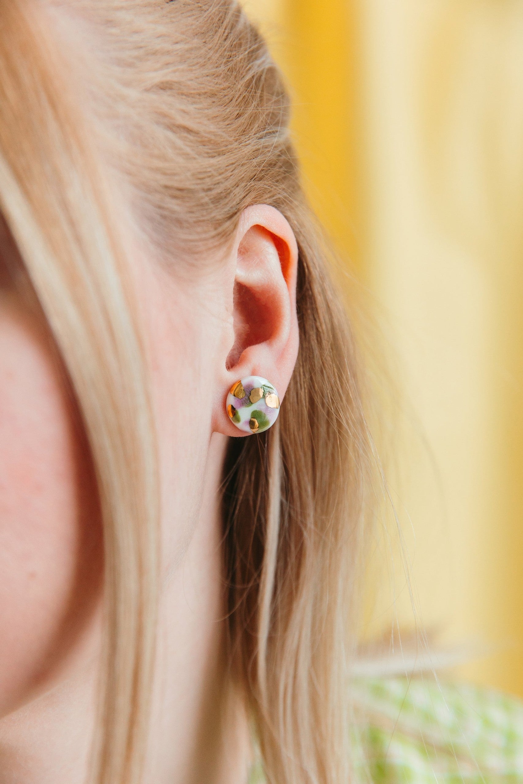 Porcelain Tache Studs -  Green and Violet