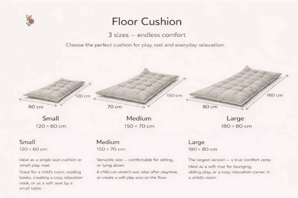 Quilted Kids' Floor Cushion, Blue, 3 Sizes Available