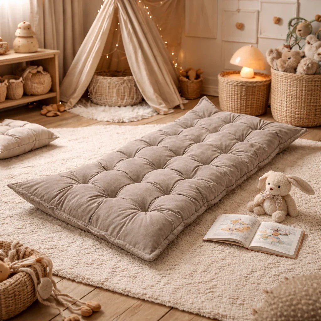 Quilted Kids' Floor Cushion, Brown, 3 Sizes Available