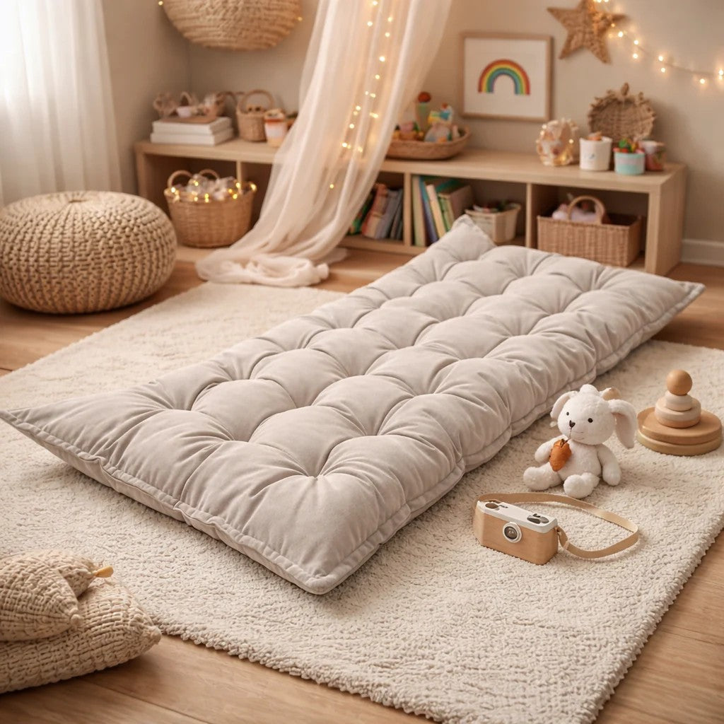 Quilted Kids' Floor Cushion, Grey, 3 Sizes Available