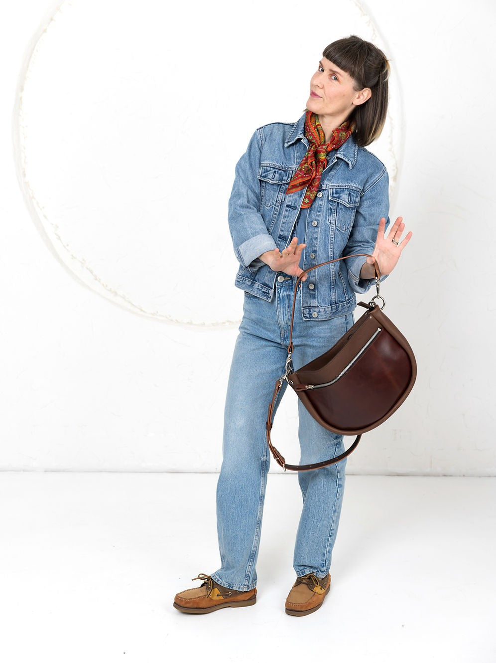 STELLA Leather Handbag - Brown & Cognac