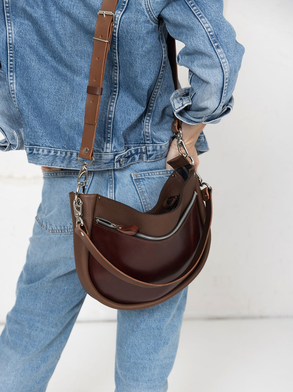 STELLA Leather Handbag - Brown & Cognac