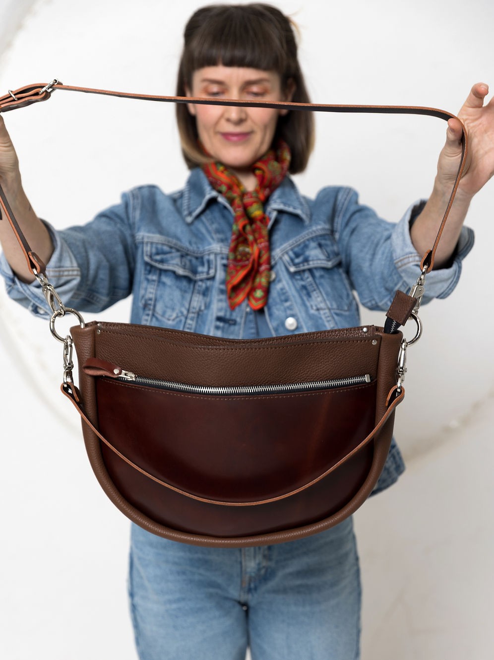STELLA Leather Handbag - Brown & Cognac