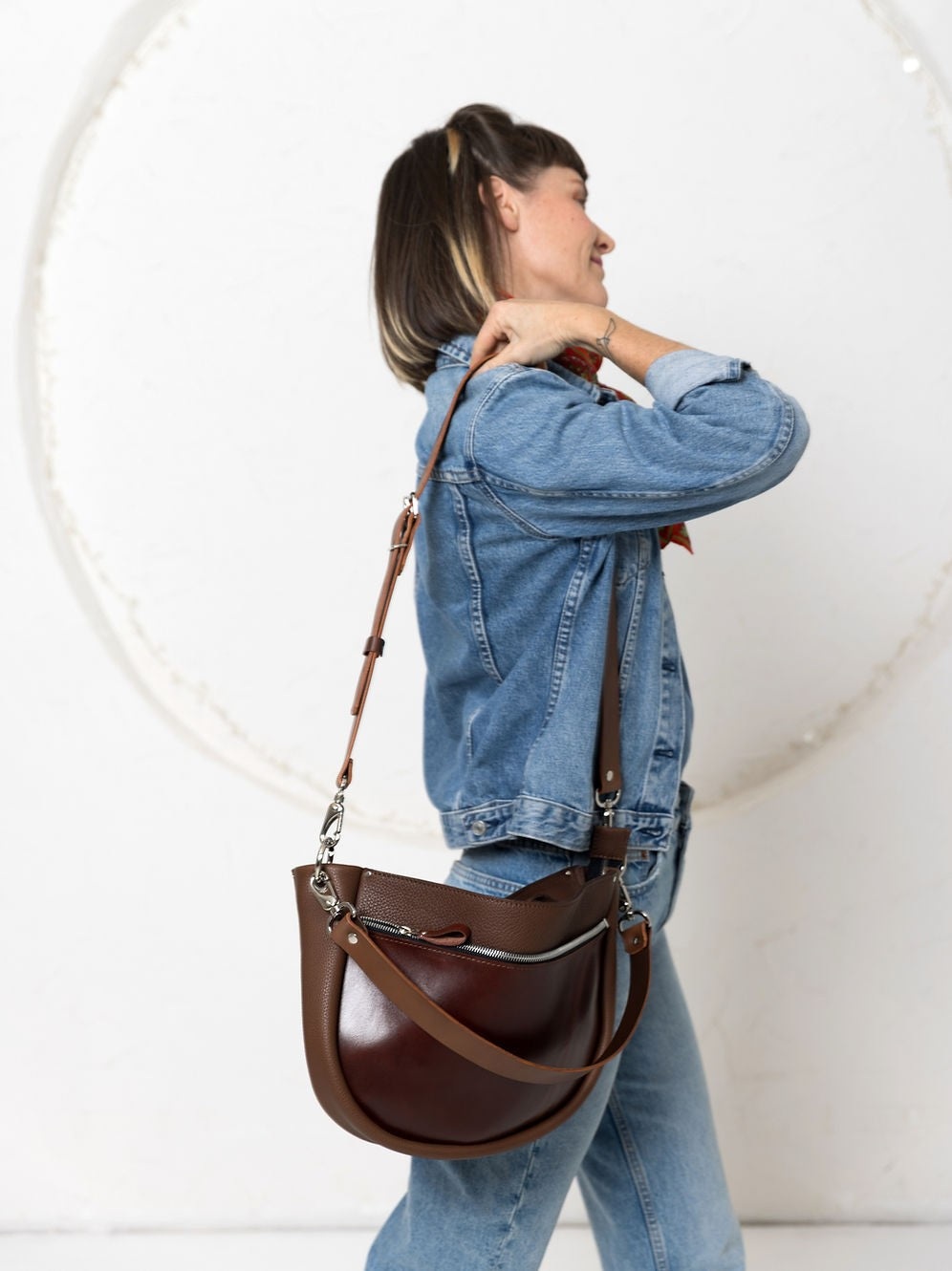 STELLA Leather Handbag - Brown & Cognac