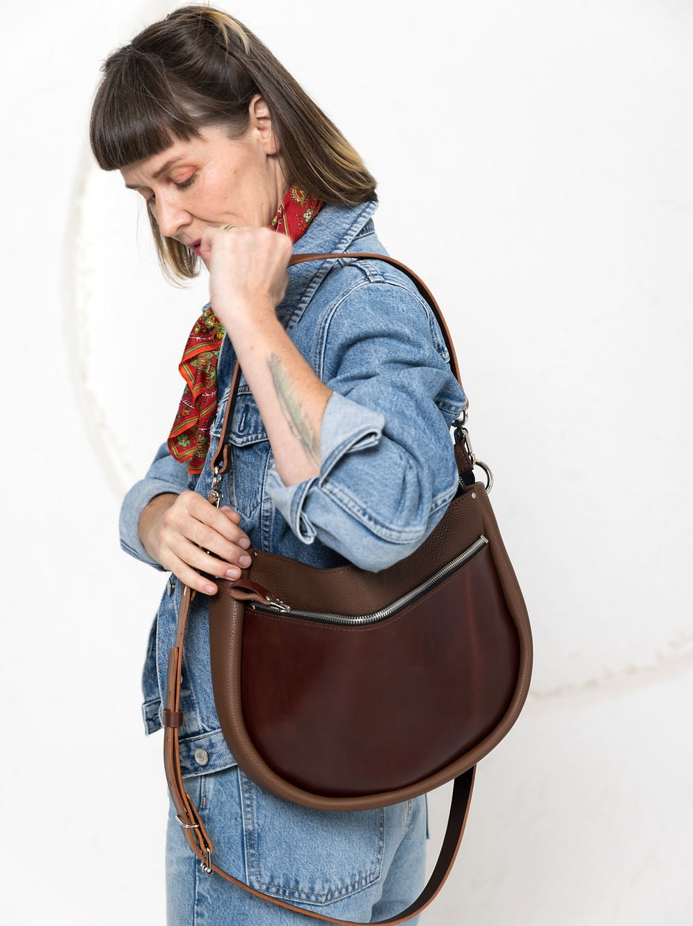 STELLA Leather Handbag - Brown & Cognac