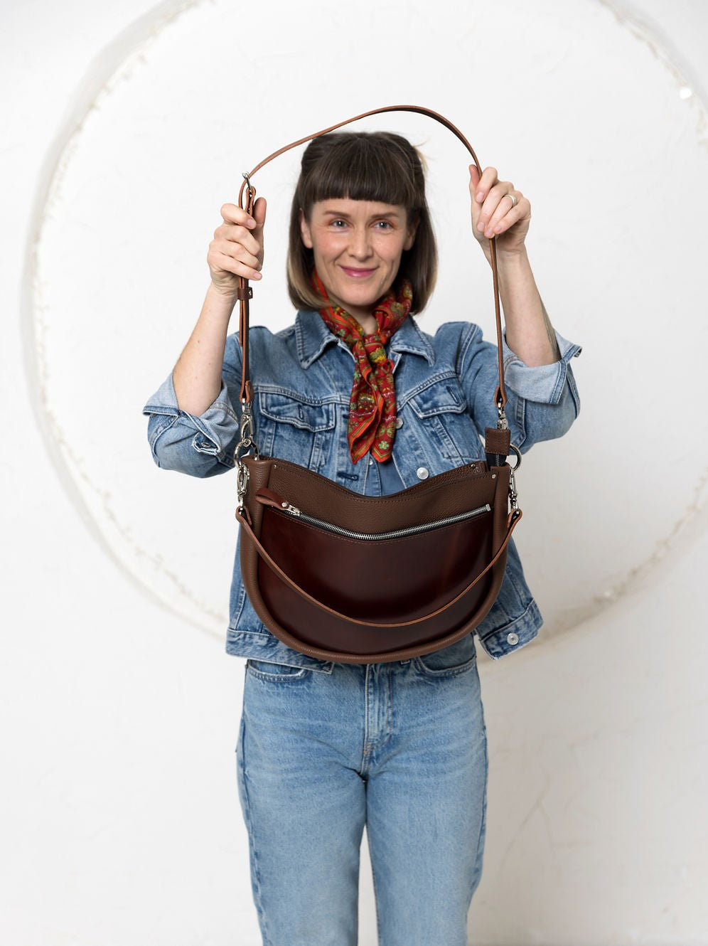 STELLA Leather Handbag - Brown & Cognac