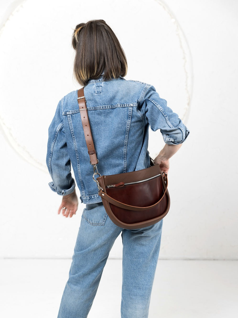 STELLA Leather Handbag - Brown & Cognac