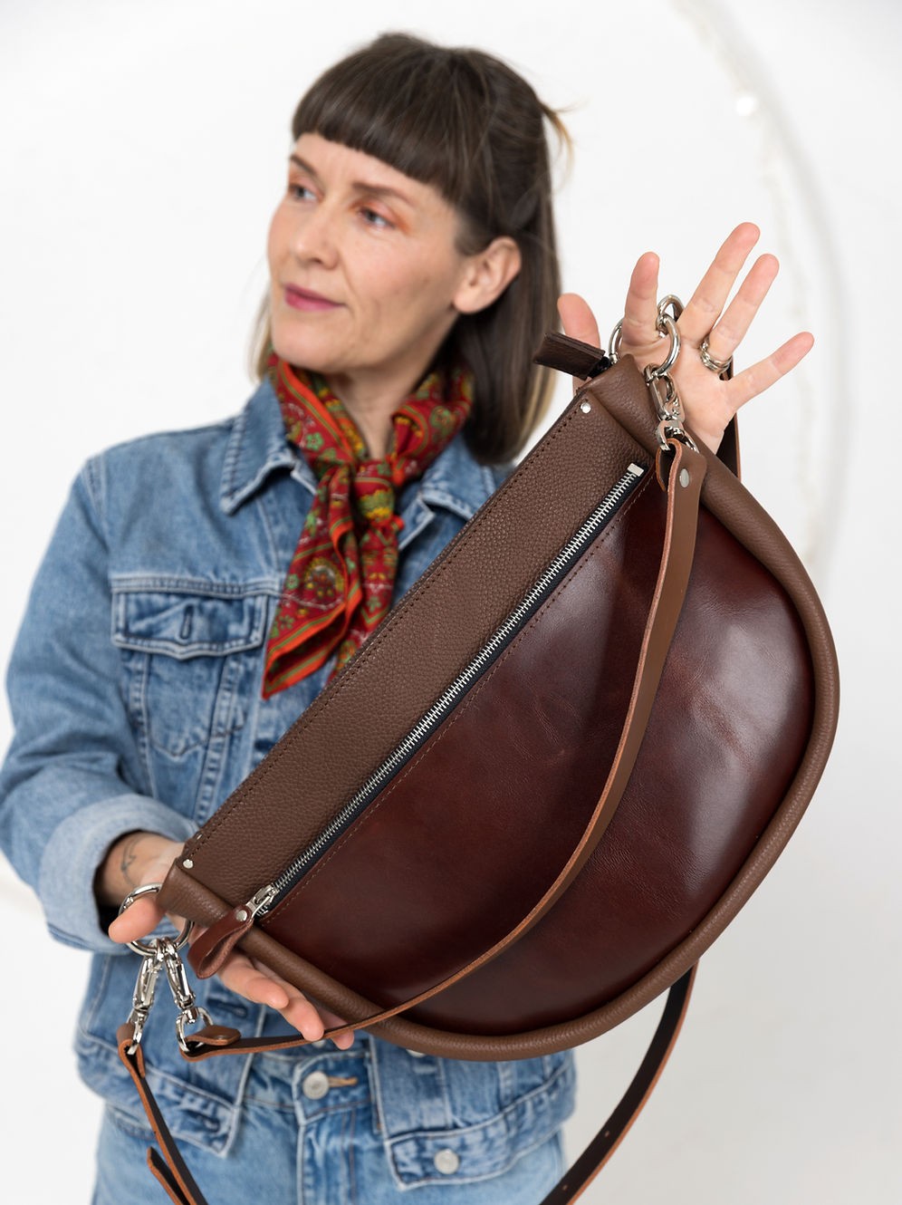 STELLA Leather Handbag - Brown & Cognac