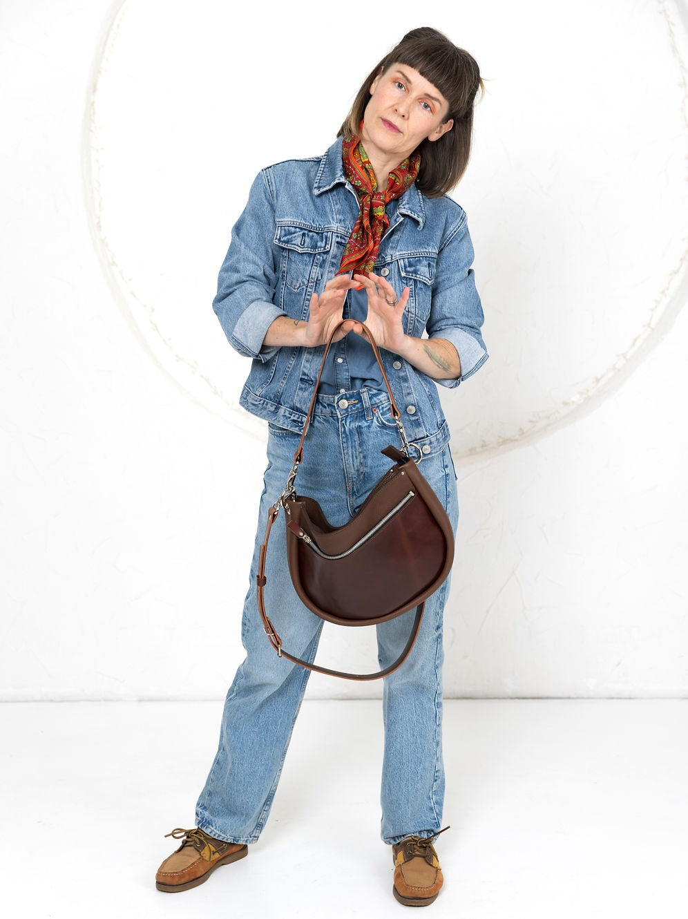 STELLA Leather Handbag - Brown & Cognac