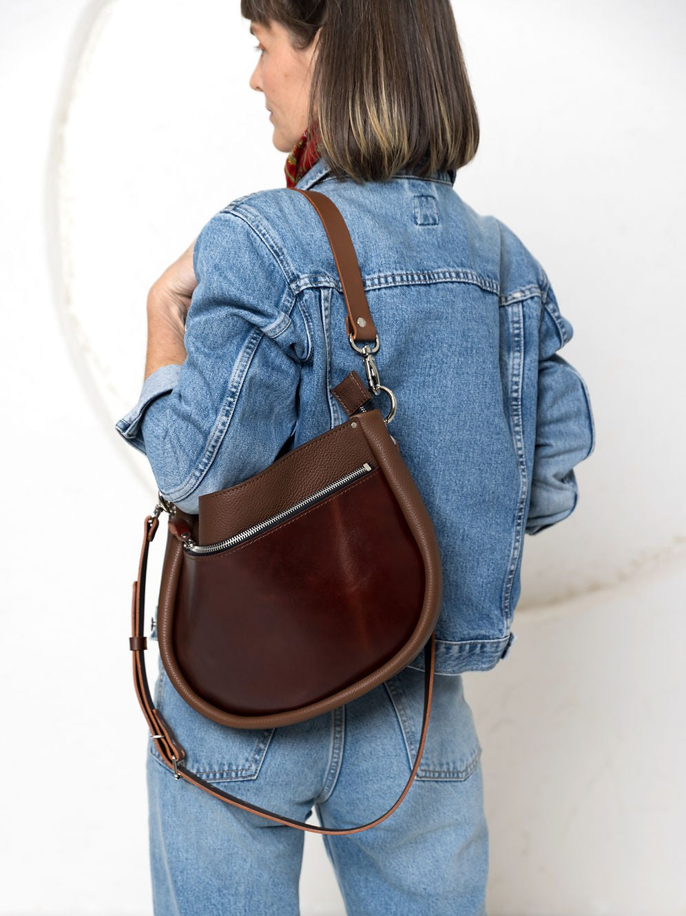 STELLA Leather Handbag - Brown & Cognac