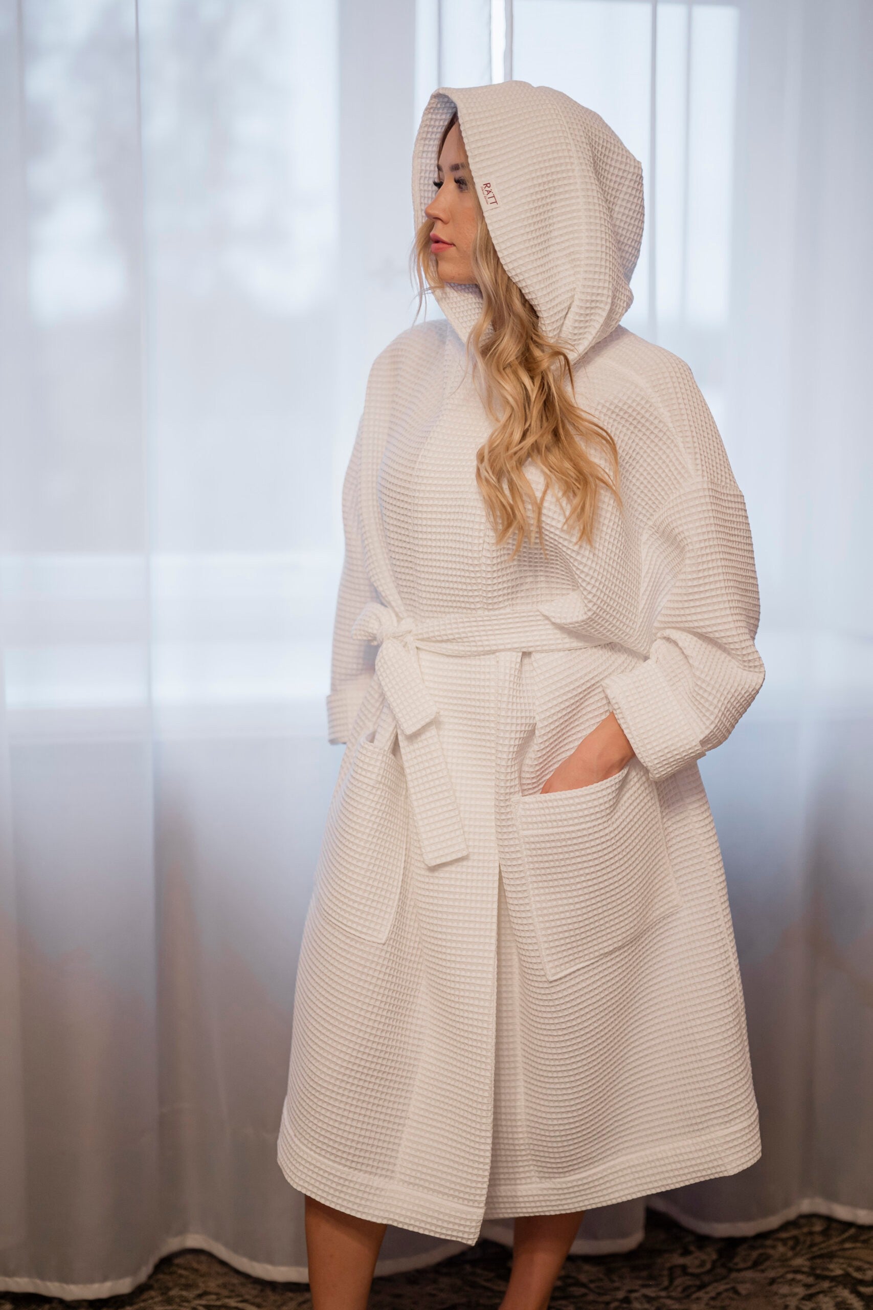 Waffle Cotton UNISEX Robe with Hood - Light Grey
