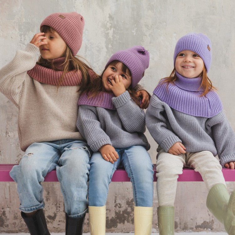 Winter Merino Wool Tube Scarf for Kids - Lavender